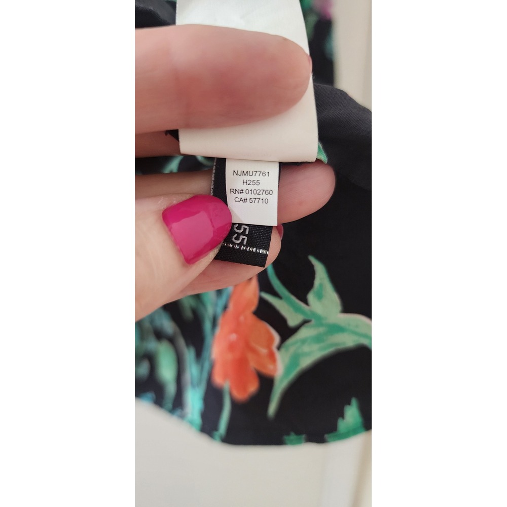 Kate Spade Silk Floral Bird Blouse Black Crochet Trim NJMU7761 Womens Medium - Picture 8 of 12